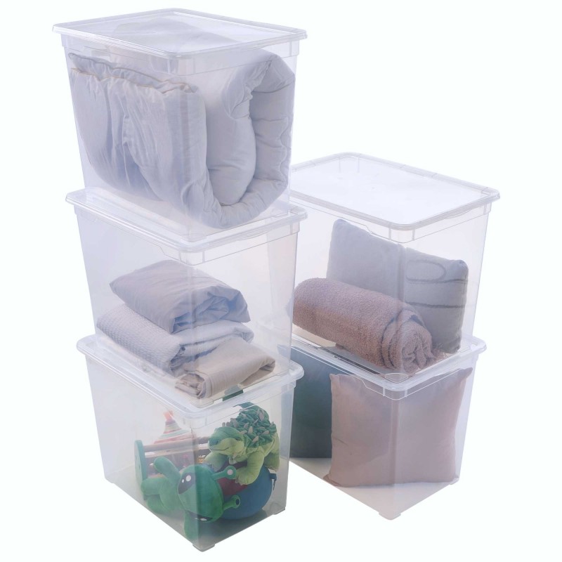sundis Lot de 5 boîtes de rangement en plastique transparent 70L avec couvercle CLEAR BOX Mega