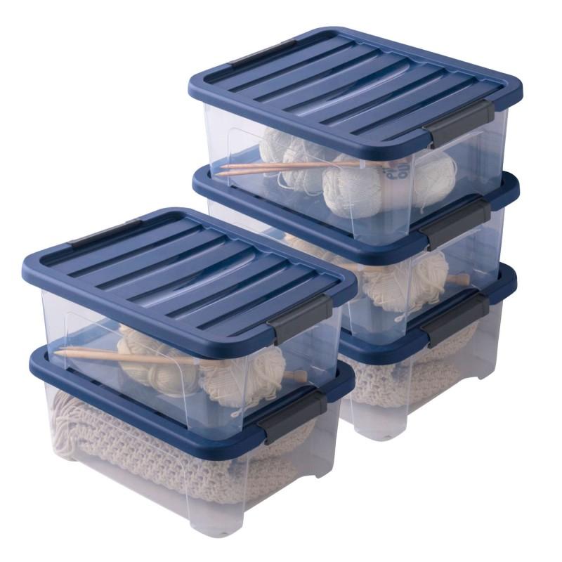 sundis Lot de 5 boîtes de rangement en plastique transparent 17L empilables avec couvercle clipsable WAVE BOX