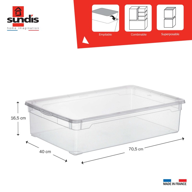 Sundis Lot De 5 Boîtes De Rangement En Plastique Transparent 30L Avec Couvercle CLEAR BOX