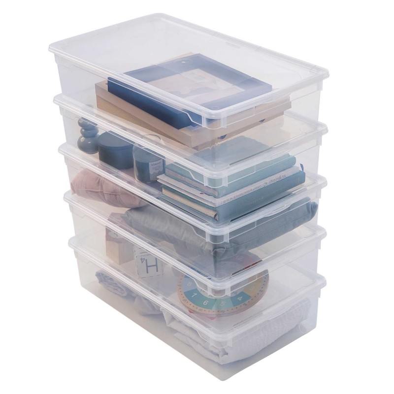 sundis Lot de 5 boîtes de rangement en plastique transparent 30L avec couvercle CLEAR BOX