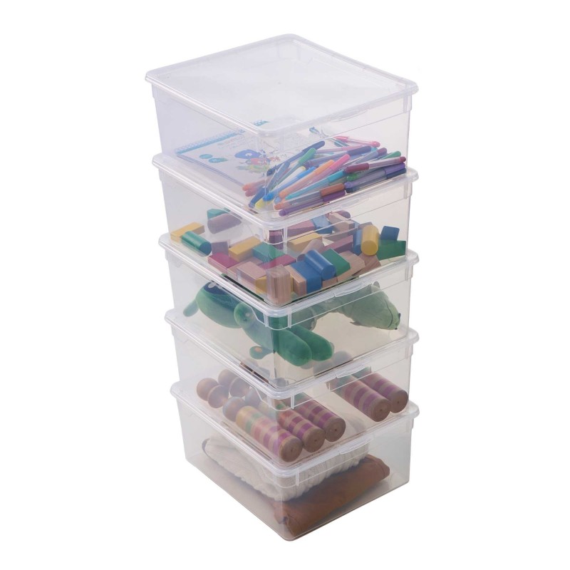 sundis Lot de 5 boîtes de rangement en plastique transparent 18L avec couvercle CLEAR BOX