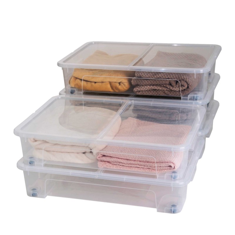 sundis Lot de 5 boîtes de rangement sous le lit à roulettes 50L en plastique transparent avec couvercle VIEW BOX