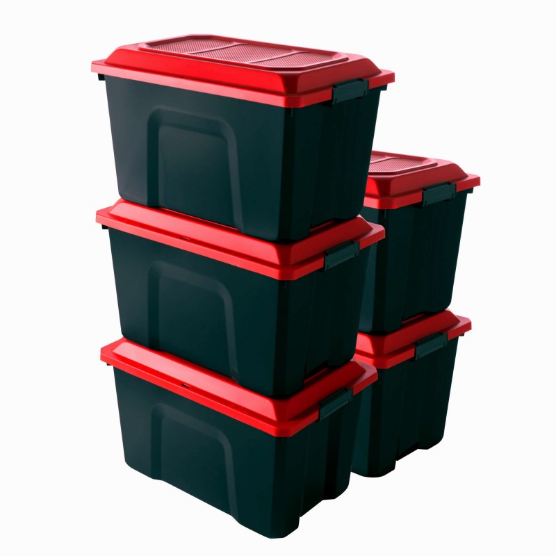 sundis Lot de 5 malles de rangement en plastique 60l avec couvercle clipsable LOCKER