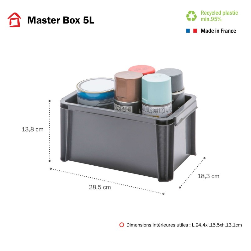 Sundis Lot De 6 Bacs De Rangement Plastique Robustes Et Renforcés 5L MASTER BOX - Gris
