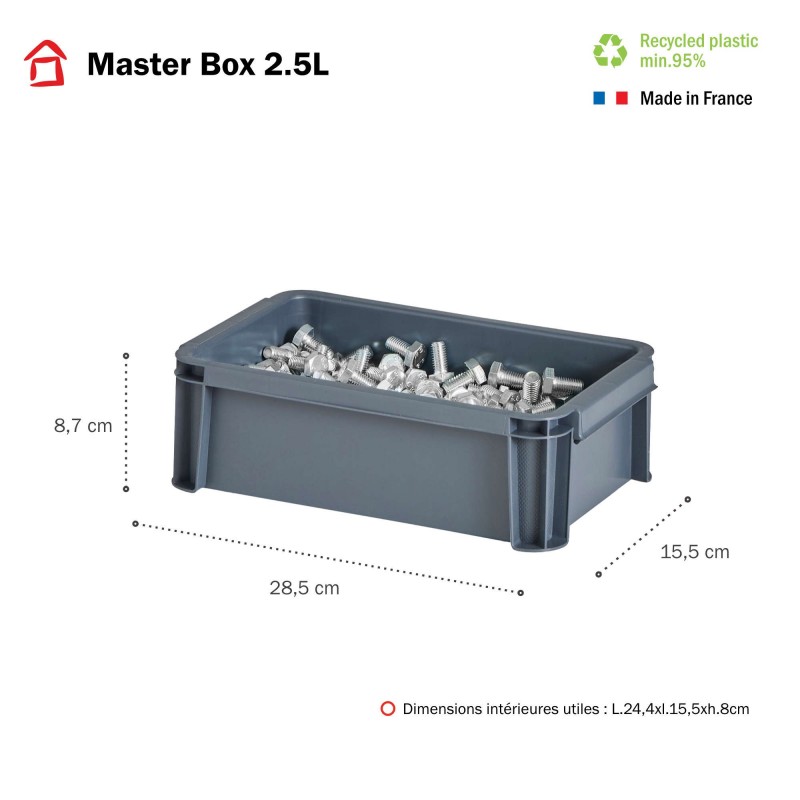 Sundis Lot De 6 Bacs De Rangement Plastique Robustes Et Renforcés 2 5L MASTER BOX - Gris