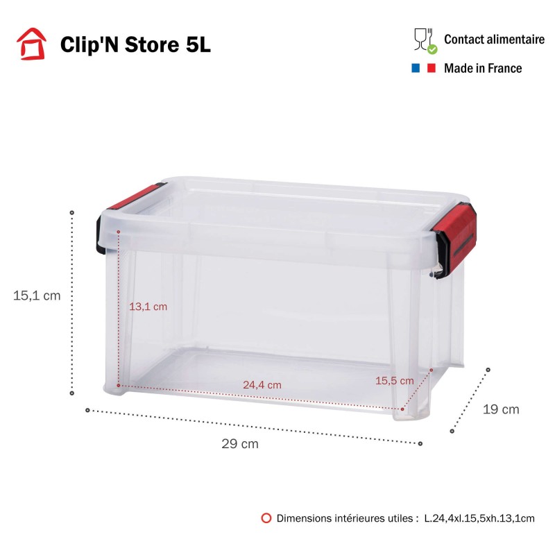 Sundis Lot De 6 Boîtes De Rangement En Plastique Transparent 5L Renforcées Avec Couvercle Clipsable CLIP’N STORE