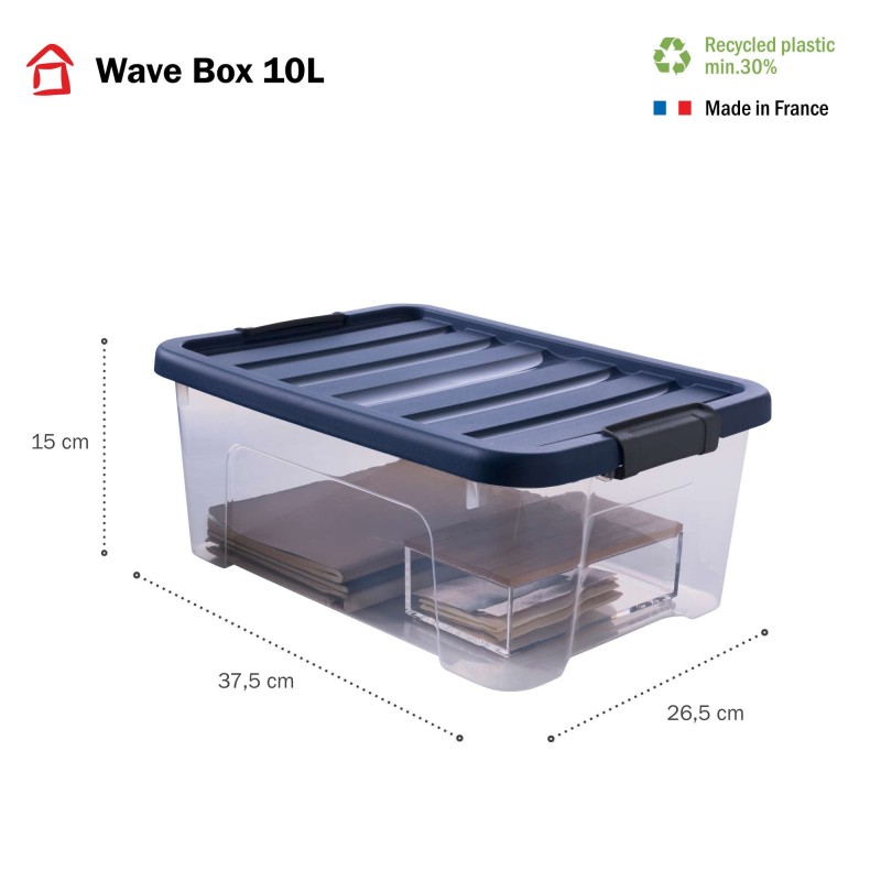 Sundis Lot De 6 Boîtes De Rangement En Plastique Transparent 10L Empilables Avec Couvercle Clipsable WAVE BOX