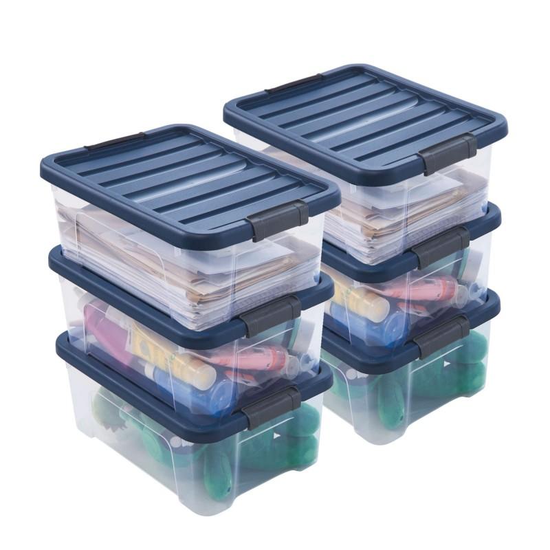 sundis Lot de 6 boîtes de rangement en plastique transparent 10L empilables avec couvercle clipsable WAVE BOX