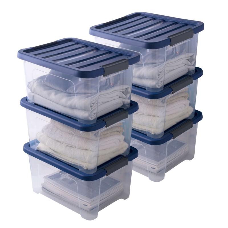 sundis Lot de 6 boîtes de rangement en plastique transparent 24L empilables avec couvercle clipsable WAVE BOX