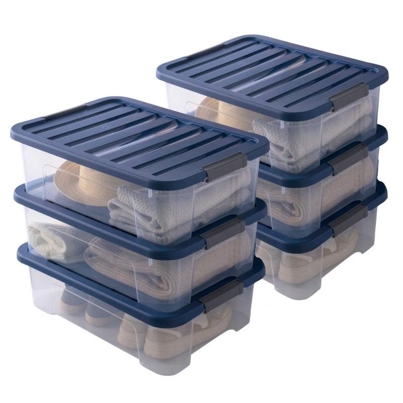 sundis Lot de 6 boîtes de rangement en plastique transparent 25L empilables avec couvercle clipsable WAVE BOX