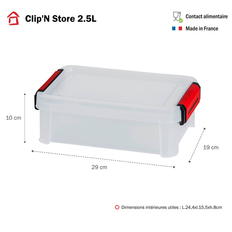 Sundis Lot De 6 Boîtes De Rangement En Plastique Transparent 2 5L Renforcées Avec Couvercle Clipsable CLIP’N STORE