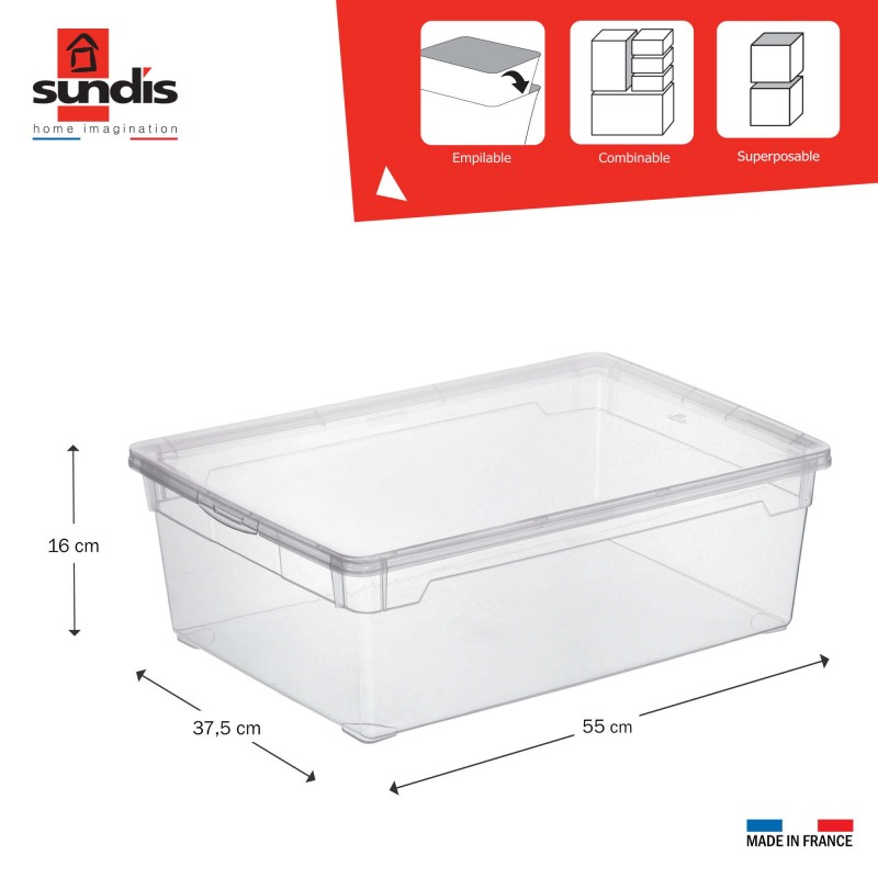 Sundis Lot De 6 Boîtes De Rangement En Plastique Transparent 22L Avec Couvercle CLEAR BOX