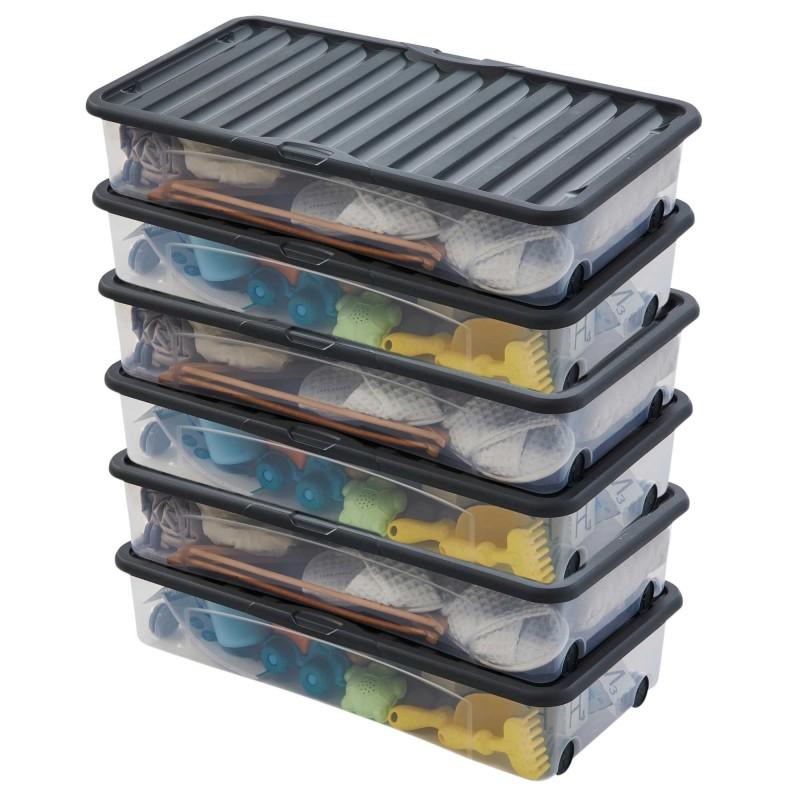 sundis Lot de 6 boîtes de rangement sous le lit 35L avec couvercle et roues VENTILI