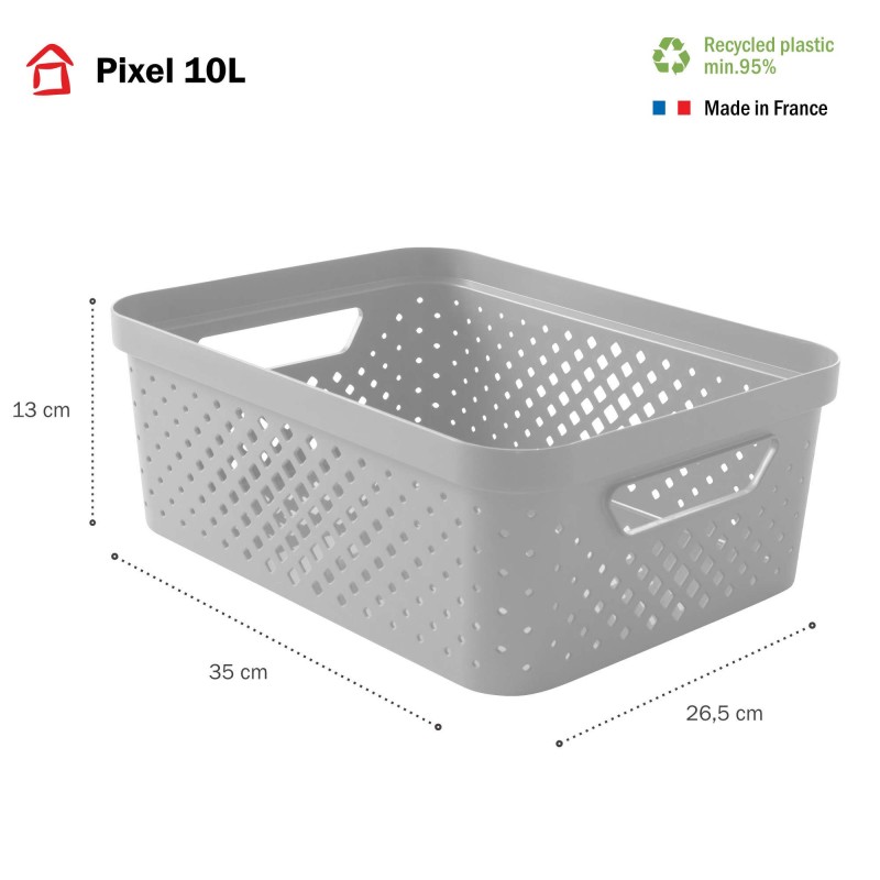 Sundis Lot De 6 Paniers De Rangement 10l En Plastique Recyclé PIXEL - Blanc Cassé