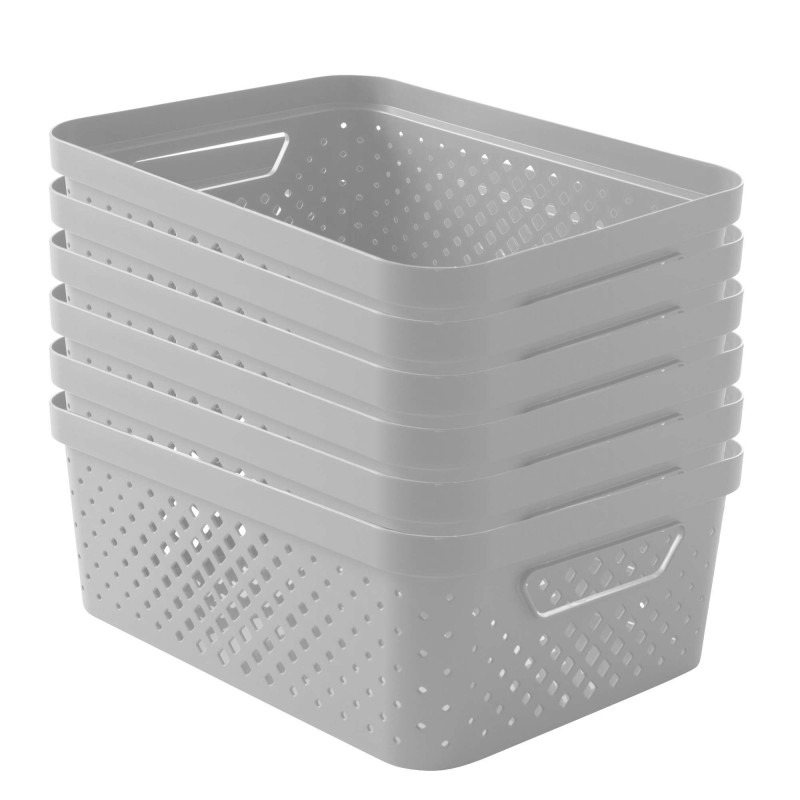 sundis Lot de 6 paniers de rangement 10l en plastique recyclé PIXEL - blanc cassé