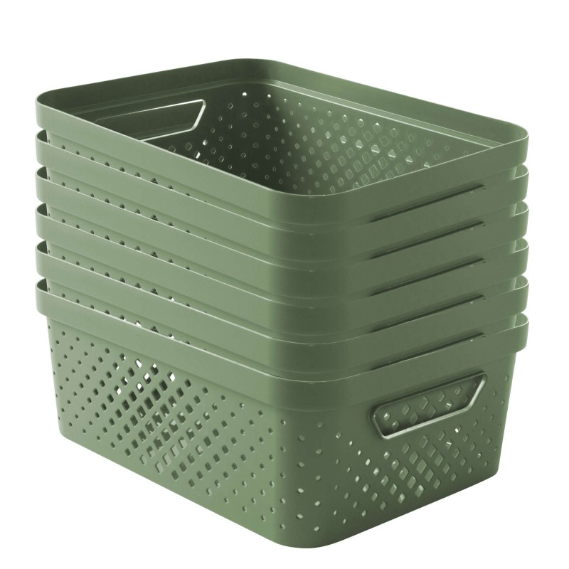 sundis Lot de 6 paniers de rangement en plastique 10l PIXEL - vert sauge