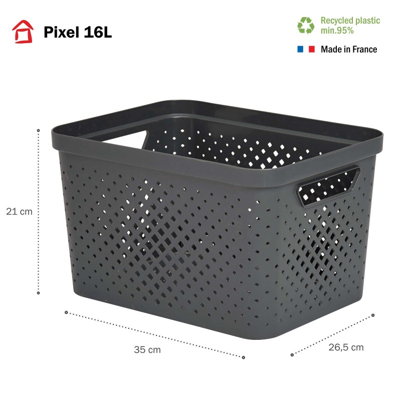 Sundis Lot De 6 Paniers De Rangement En Plastique 16l PIXEL - Gris