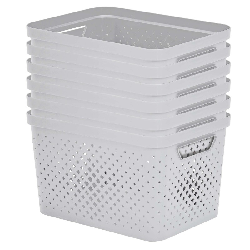 sundis Lot de 6 paniers de rangement en plastique 16l PIXEL - blanc cassé