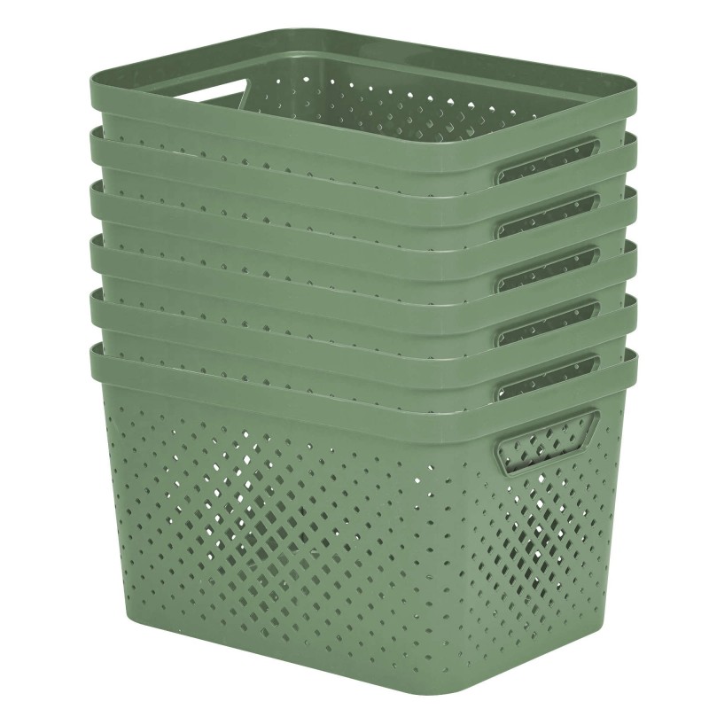 sundis Lot de 6 paniers de rangement en plastique 16l PIXEL - vert sauge