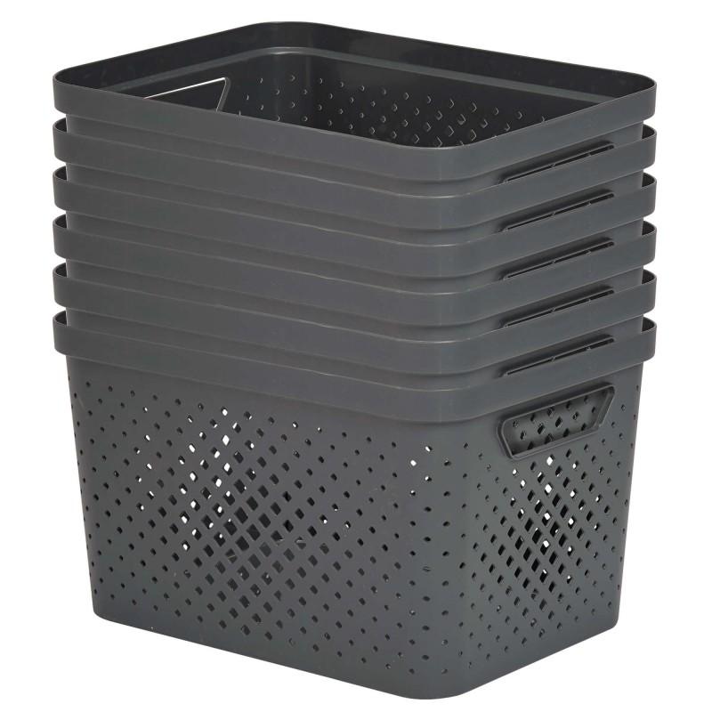 sundis Lot de 6 paniers de rangement en plastique 16l PIXEL - gris