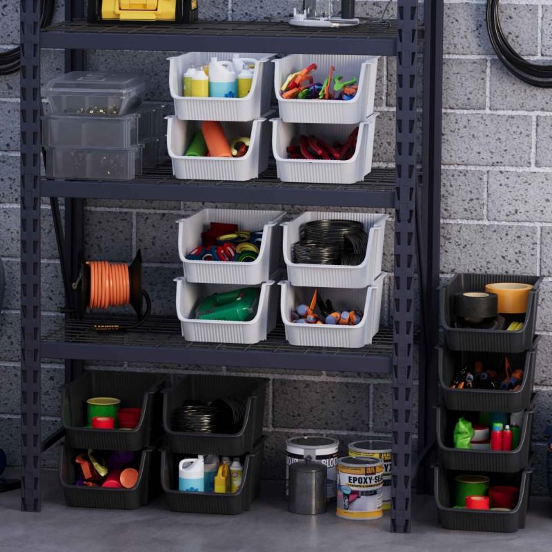 Sundis Lot De 6 Tours De 4 Bacs De Rangement En Plastique Empilables FLY TOWER - Gris