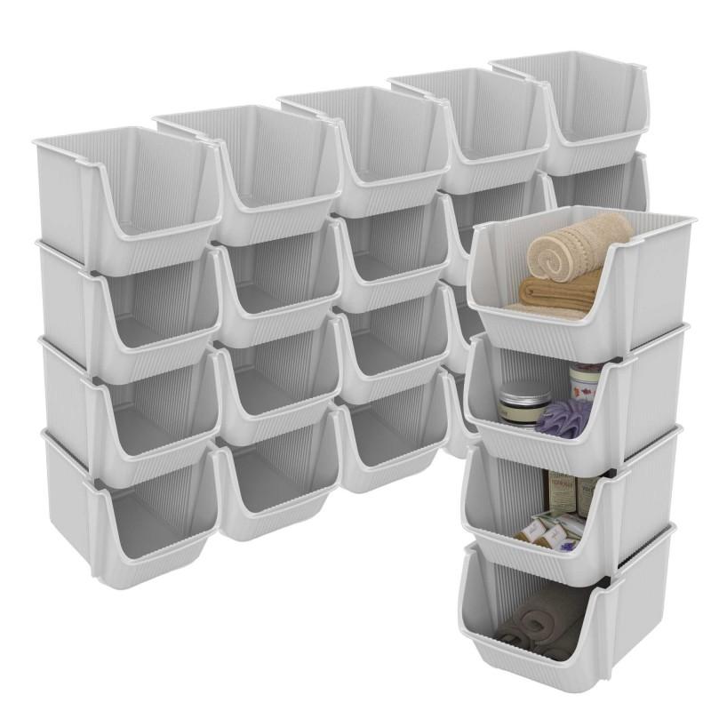 sundis Lot de 6 tours de 4 bacs de rangement en plastique empilables FLY TOWER - blanc cassé