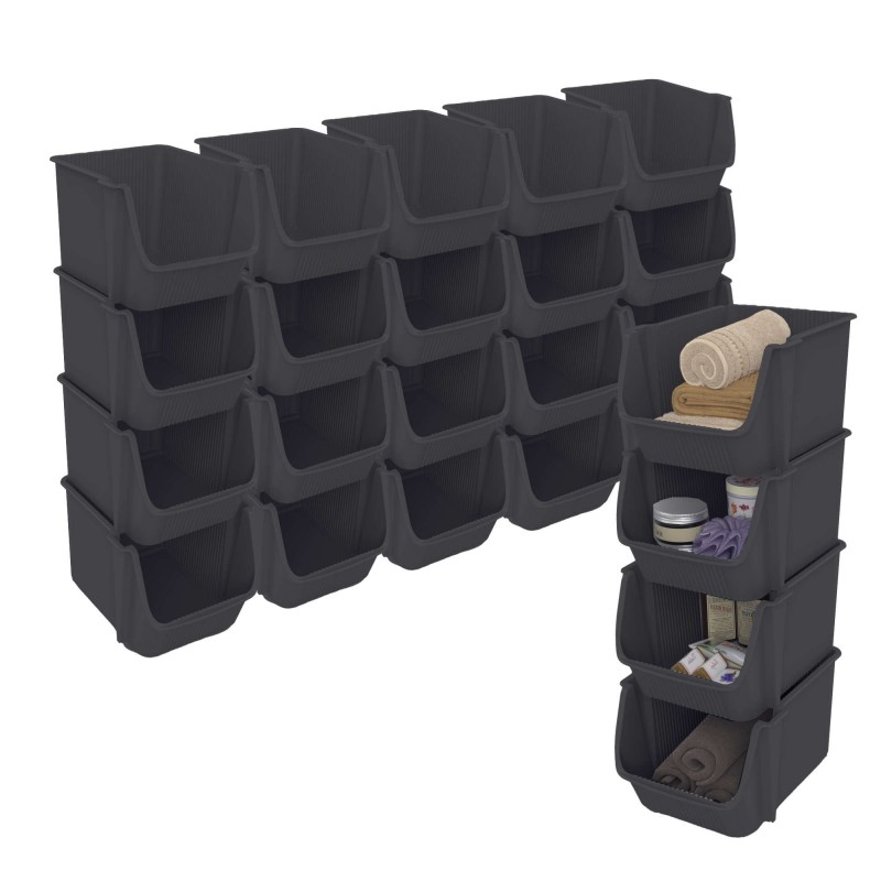 sundis Lot de 6 tours de 4 bacs de rangement en plastique empilables FLY TOWER - gris