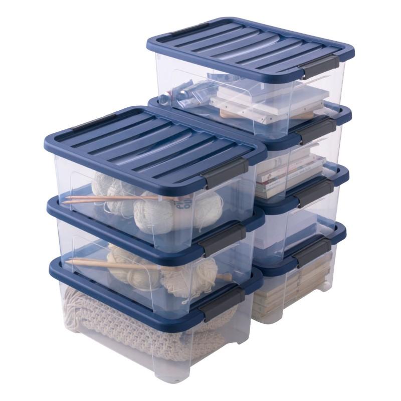 sundis Lot de 7 boîtes de rangement en plastique transparent 17L empilables avec couvercle clipsable WAVE BOX