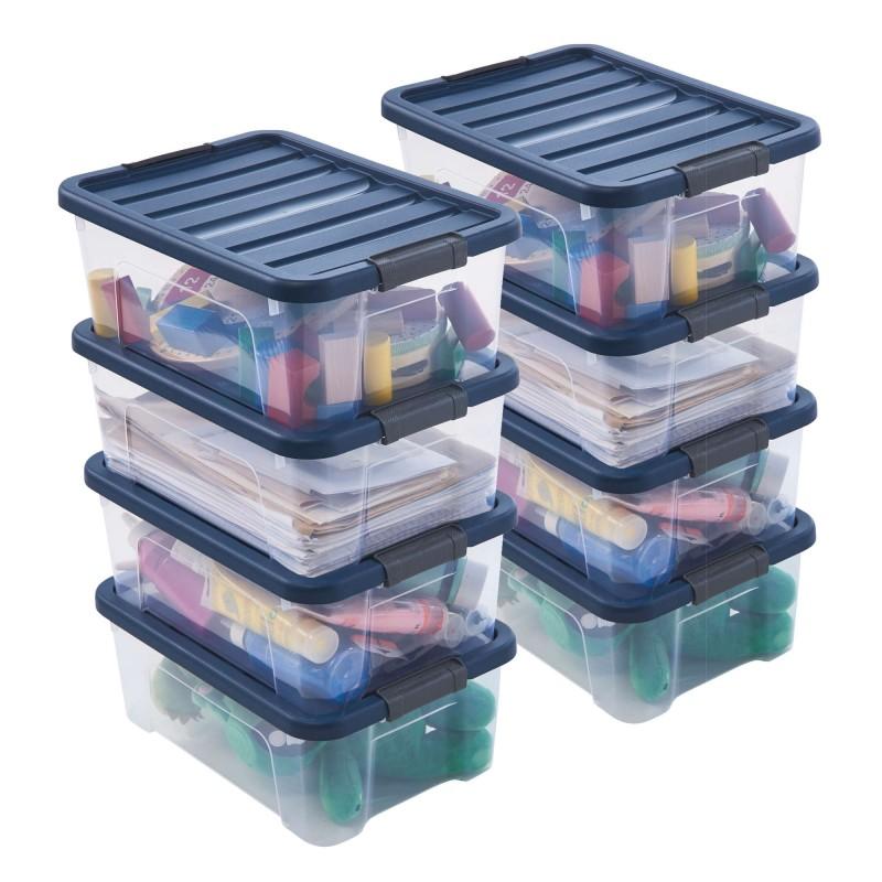 sundis Lot de 8 boîtes de rangement en plastique transparent 10L empilables avec couvercle clipsable WAVE BOX