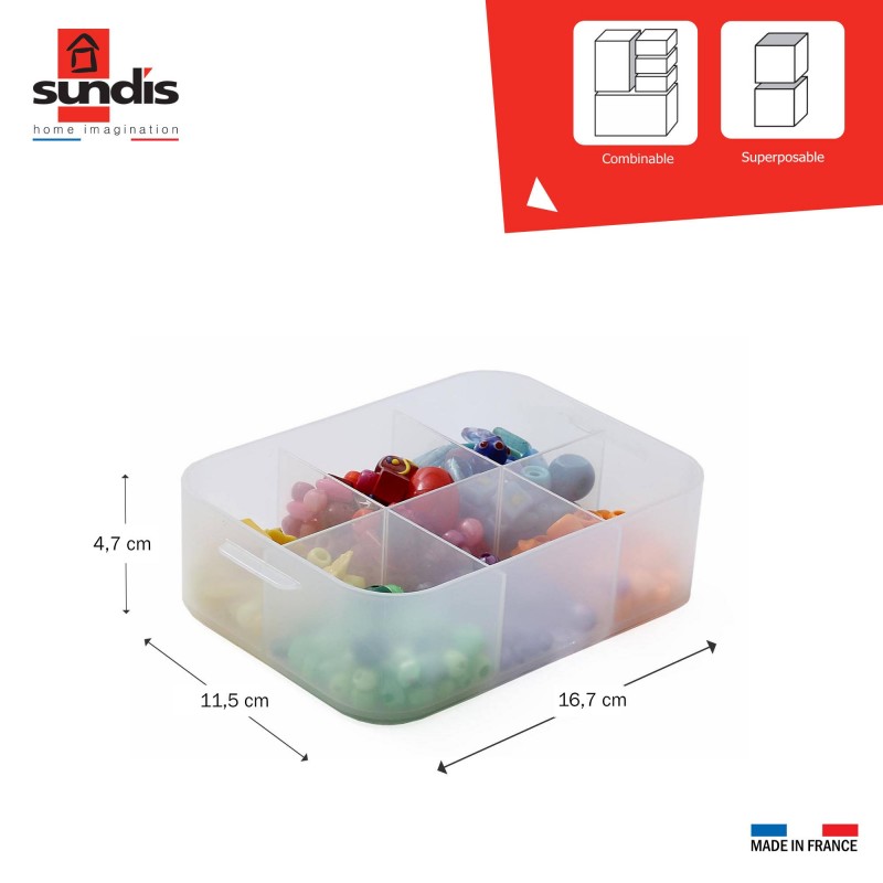 Sundis Lot De 8 Petites Boîtes De Rangement En Plastique Transparent Format A6 Avec Séparateurs PURE BOX