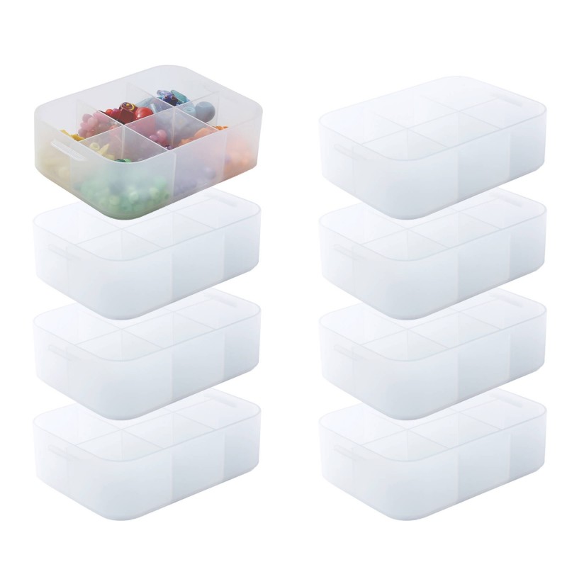 sundis Lot de 8 petites boîtes de rangement en plastique transparent format A6 avec séparateurs PURE BOX