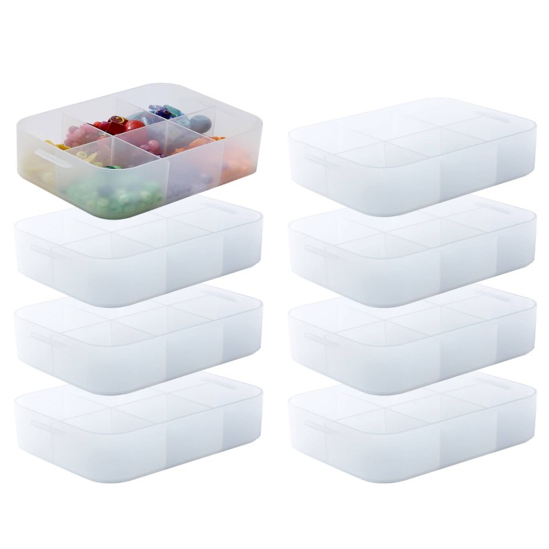 sundis Lot de 8 petites boîtes de rangement en plastique transparent format A5 avec séparateurs Pure Box