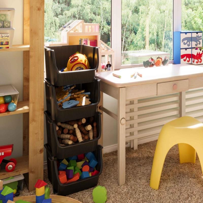 Sundis Lot De 8 Tours De 4 Bacs De Rangement En Plastique Empilables FLY TOWER - Gris