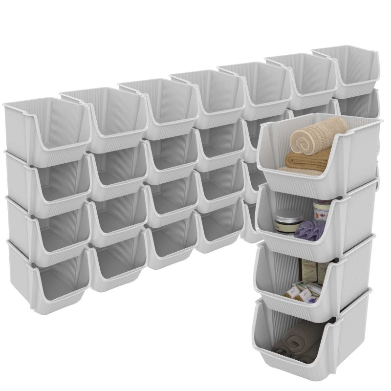 sundis Lot de 8 tours de 4 bacs de rangement en plastique empilables FLY TOWER - blanc cassé