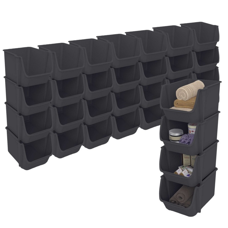 sundis Lot de 8 tours de 4 bacs de rangement en plastique empilables FLY TOWER - gris