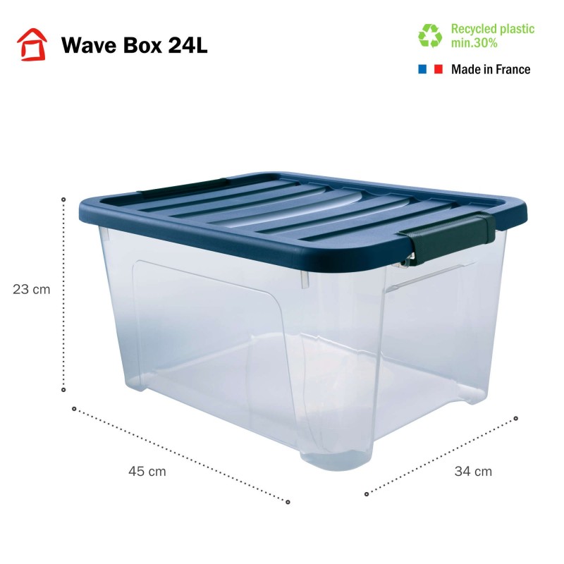 Sundis Lot De 9 Boîtes De Rangement En Plastique Transparent 24L Empilables Avec Couvercle Clipsable WAVE BOX