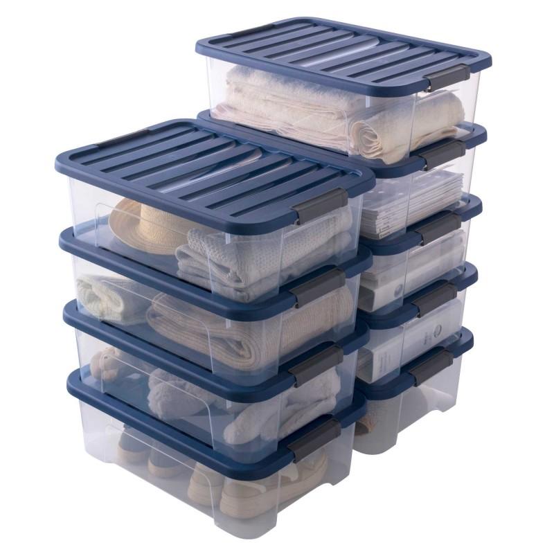 sundis Lot de 9 boîtes de rangement en plastique transparent 25L empilables avec couvercle clipsable WAVE BOX