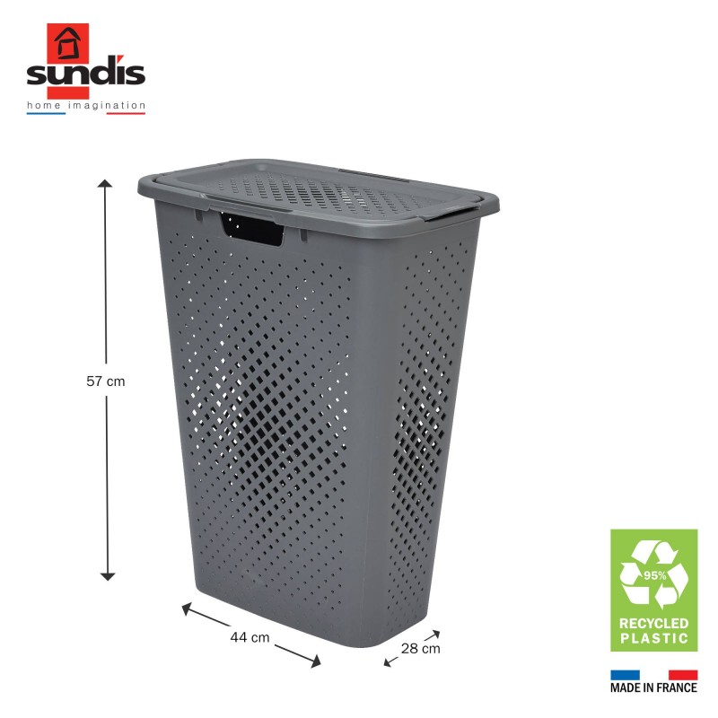 Sundis Lots De 2 Paniers à Linge En Plastique Avec Couvercle 40l Slim PIXEL - Gris