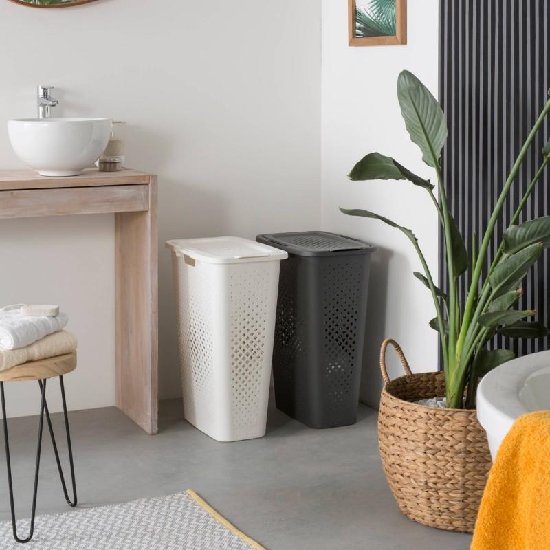 Sundis Lots De 2 Paniers à Linge En Plastique Avec Couvercle 40l Slim PIXEL - Gris