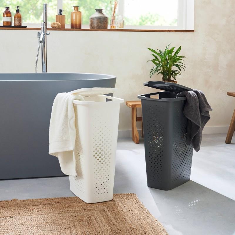 Sundis Lots De 2 Paniers à Linge En Plastique Avec Couvercle 40l Slim PIXEL - Gris