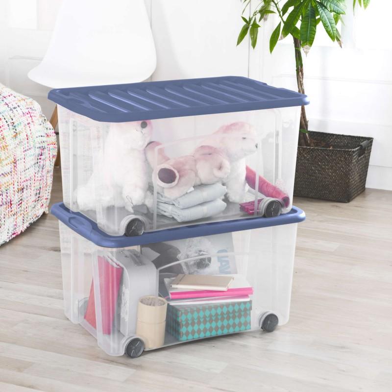 Sundis Lots De 3 Boîtes De Rangement à Roulettes 50L Avec Couvercle VENTILO - Bleu