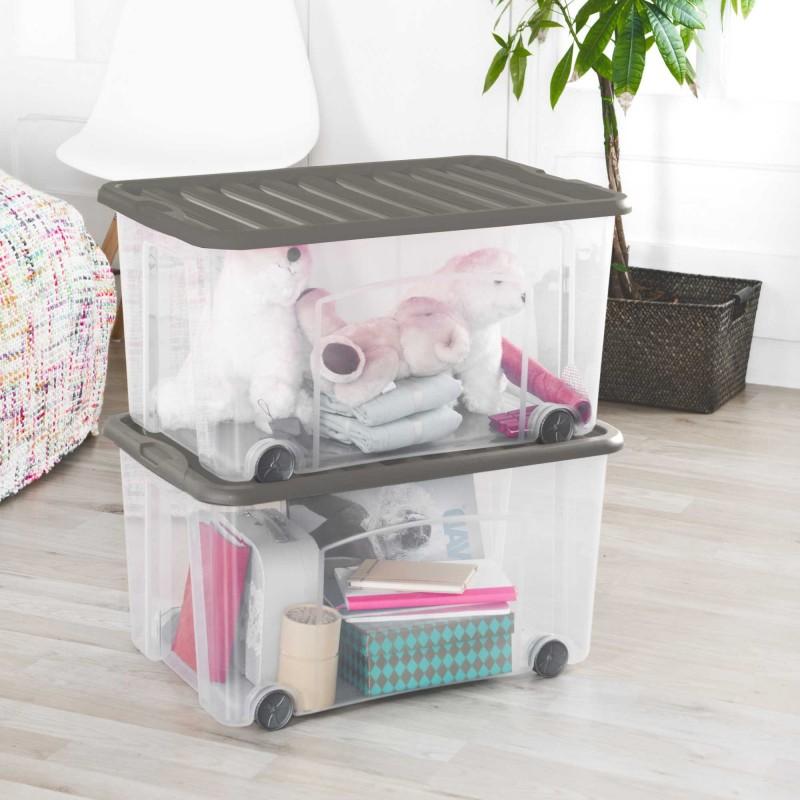 Sundis Lots De 6 Boîtes De Rangement à Roulettes 50L Avec Couvercle VENTILO - Gris