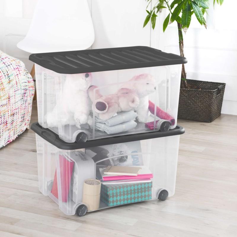 Sundis Lots De 6 Boîtes De Rangement à Roulettes 50L Avec Couvercle VENTILO - Noir