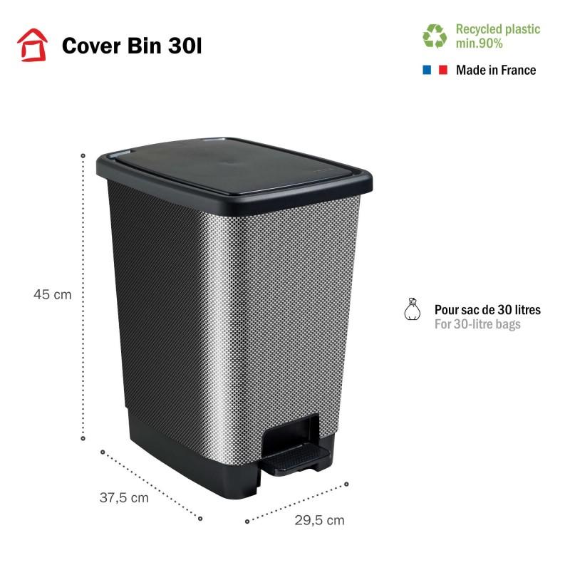 Sundis Poubelle à Pédale 30 Litres Rectangulaire En Plastique Recyclé COVER BIN - Carbone