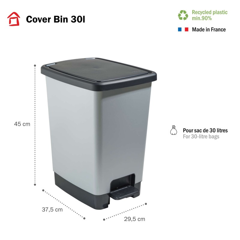 Sundis Poubelle à Pédale 30 Litres Rectangulaire En Plastique Recyclé COVER BIN