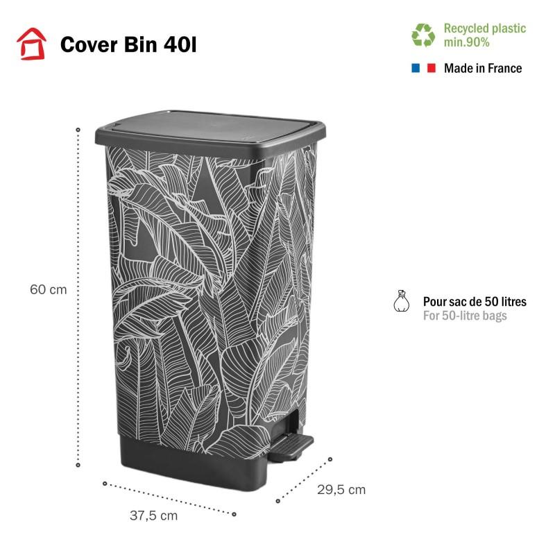 Sundis Poubelle à Pédale 40 Litres Rectangulaire En Plastique Recyclé COVER BIN - Jungle
