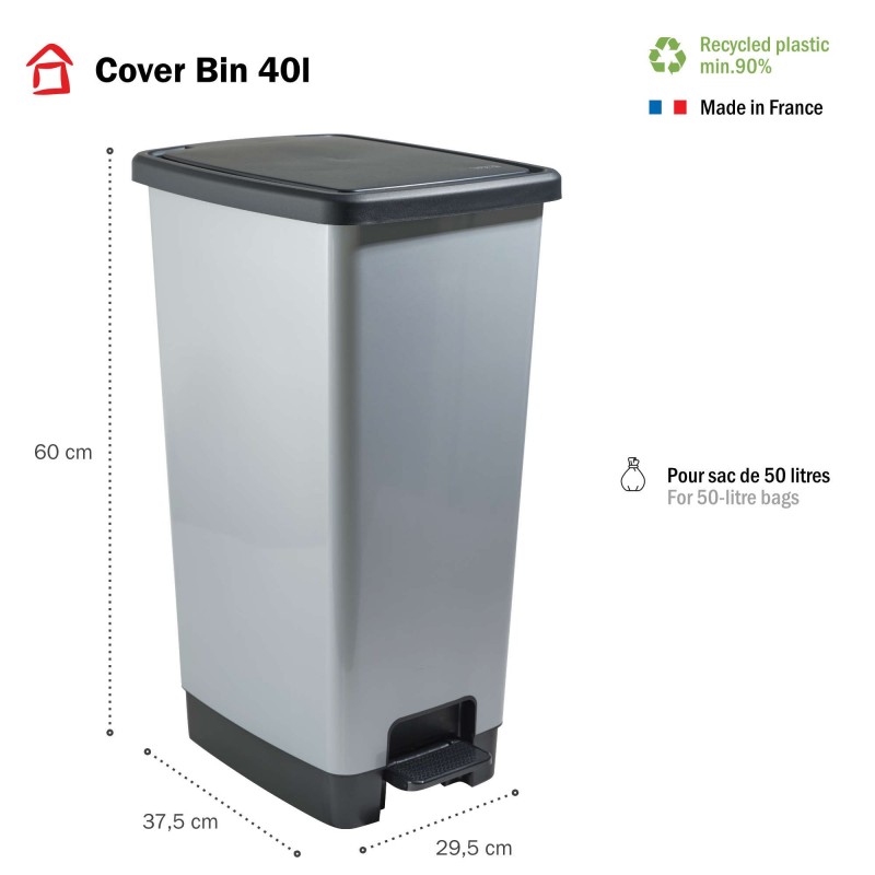 Sundis Poubelle à Pédale 40 Litres Rectangulaire En Plastique Recyclé COVER BIN