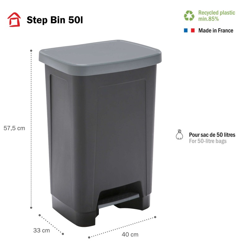 Sundis Poubelle à Pédale 50 Litres Rectangulaire En Plastique Recyclé STEP BIN
