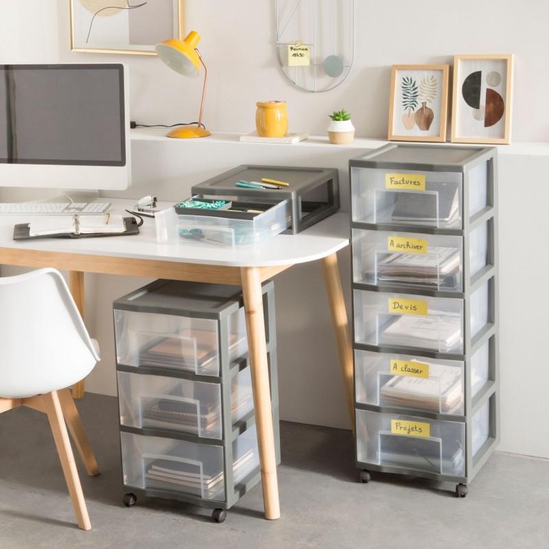 Sundis Tour De Rangement Plastique à Roulettes Tag Tower XL 4 Tiroirs Transparents - Gris