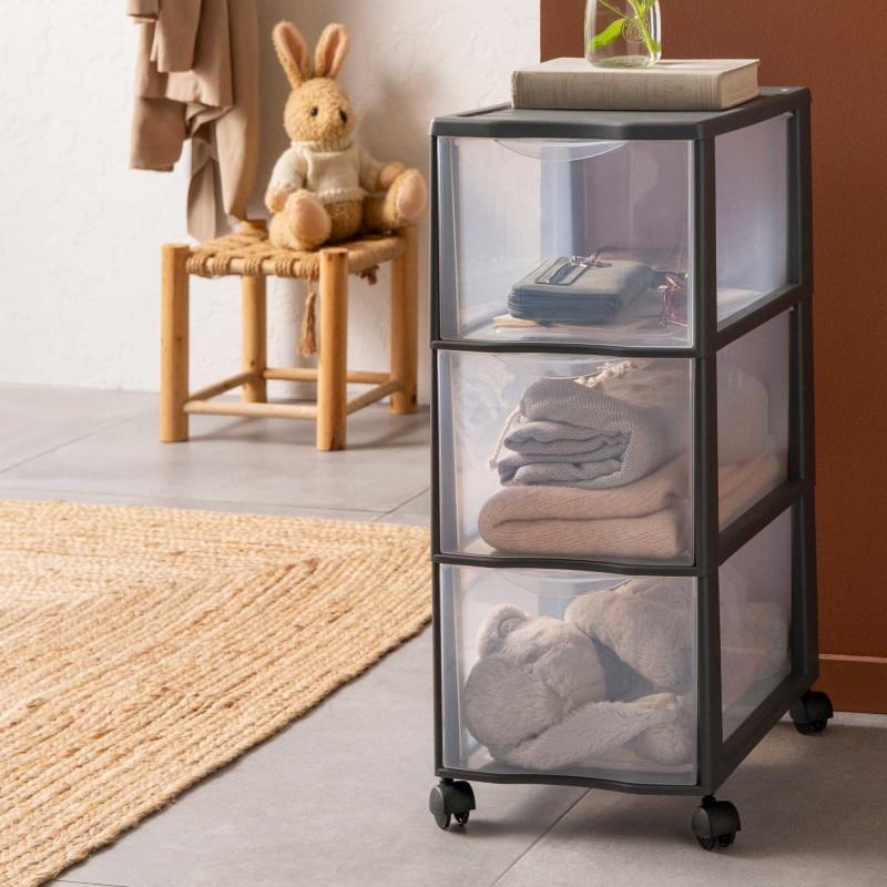 Sundis Tour De Rangement Plastique A4 Avec Roues Orgamix 3 Grands Tiroirs Transparents - Gris